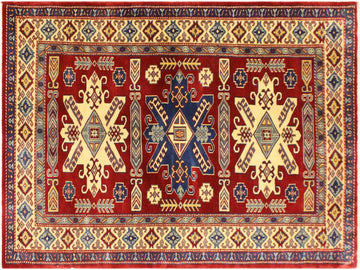 handmade Geometric Sherwan Red Beige Hand Knotted RECTANGLE 100% WOOL area rug 4x6